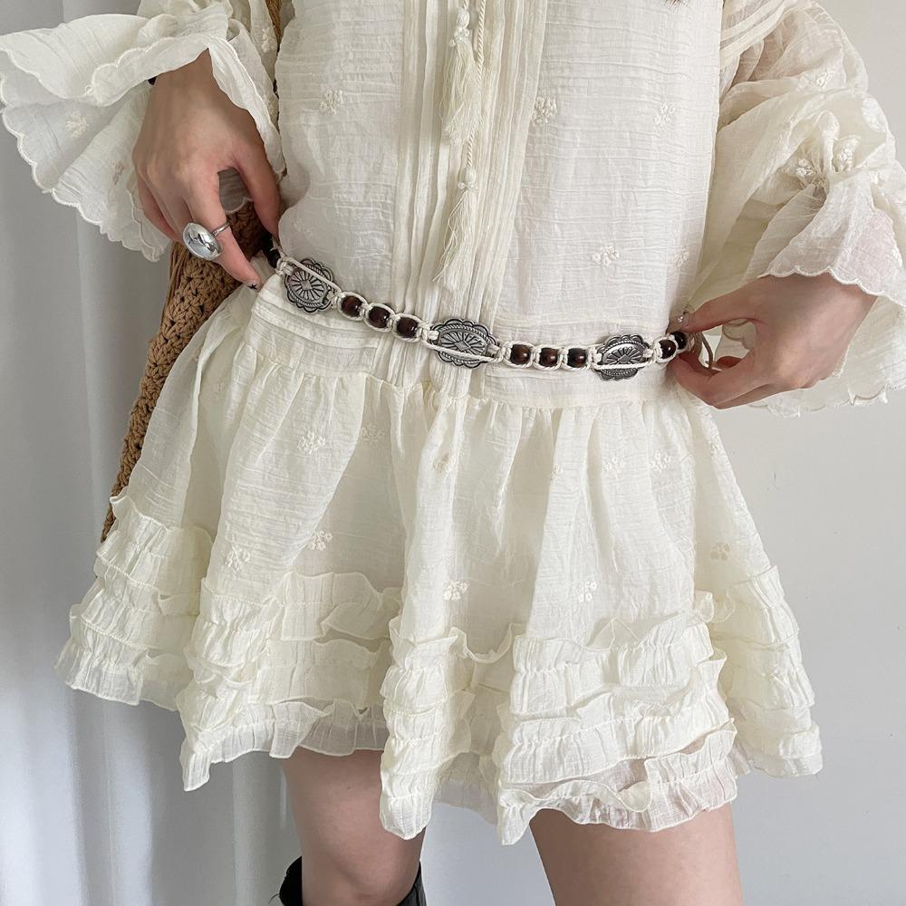 Adjustable Length Waist Belt Wooden Beads Decorative Belt Fashion Ladies Belt бежевый