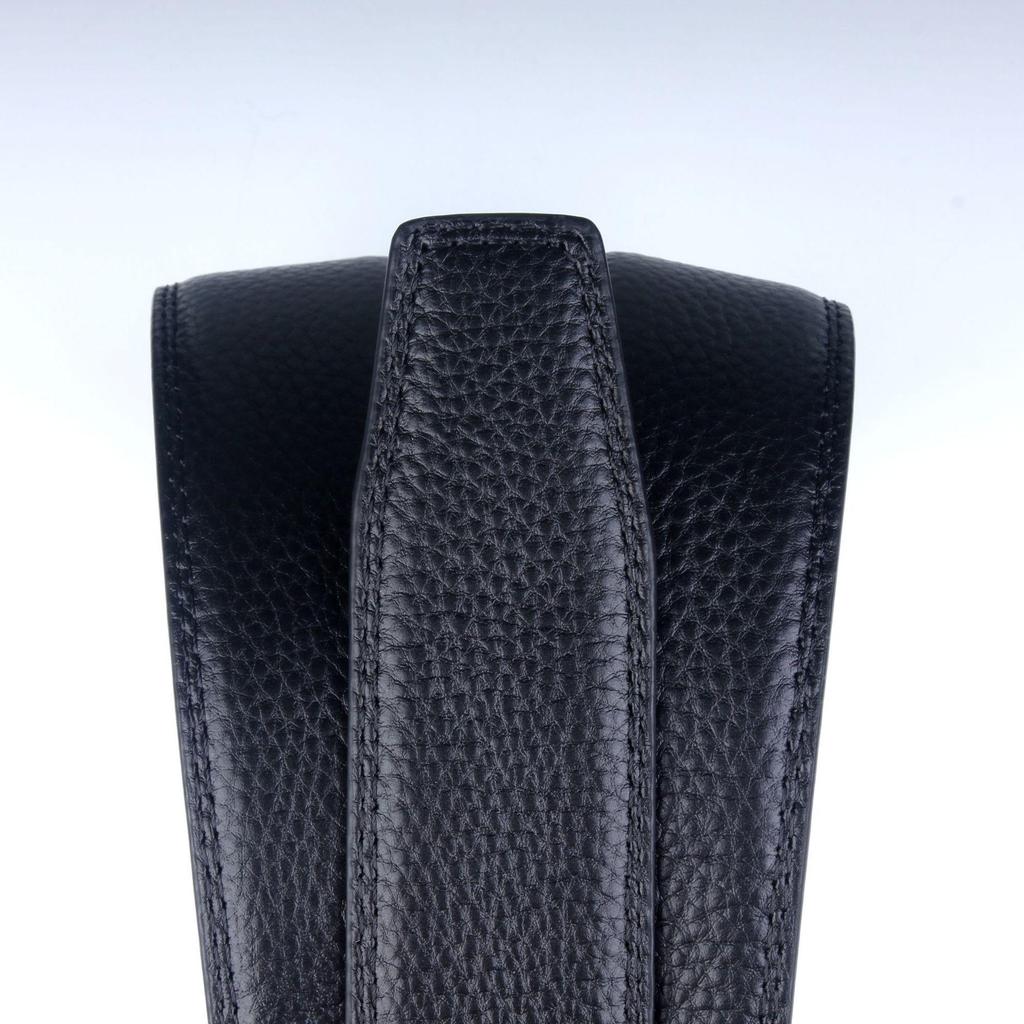 Men's Genuine Leather Reversible Buckle-Free Belt with Automatic Buckle and Lychee Pattern