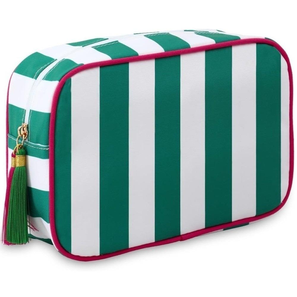 Large Capacity Portable Cosmetic Bag Large Striped Makeup Bag Portable Pouch Girls Pink Green