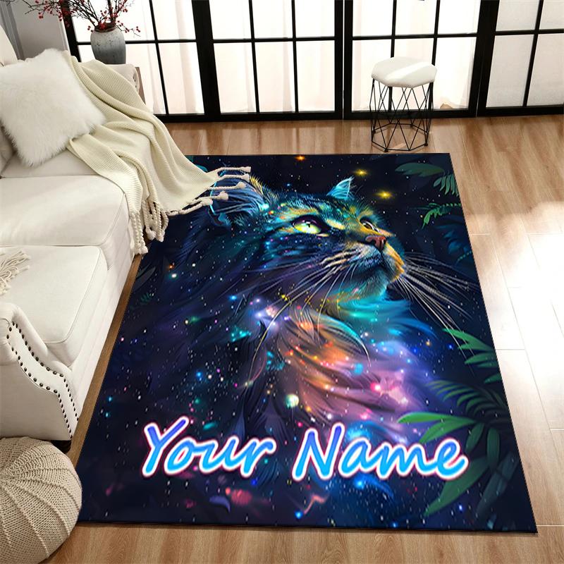 1PC Custom Name Cosmic Cat Dreamscape Theme Floor Mat Ideal for Living Room, Game Rooms, Office, Bedroom, Office Floor Mat , Floor Mats for Home