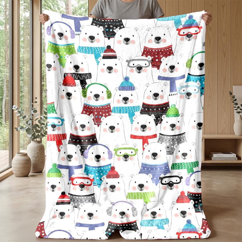 Polar Bear Sleeping on Moon Theme blanket Lightweight Warm Flannel Blanket Decorative Throw Blanket for Home Decoration