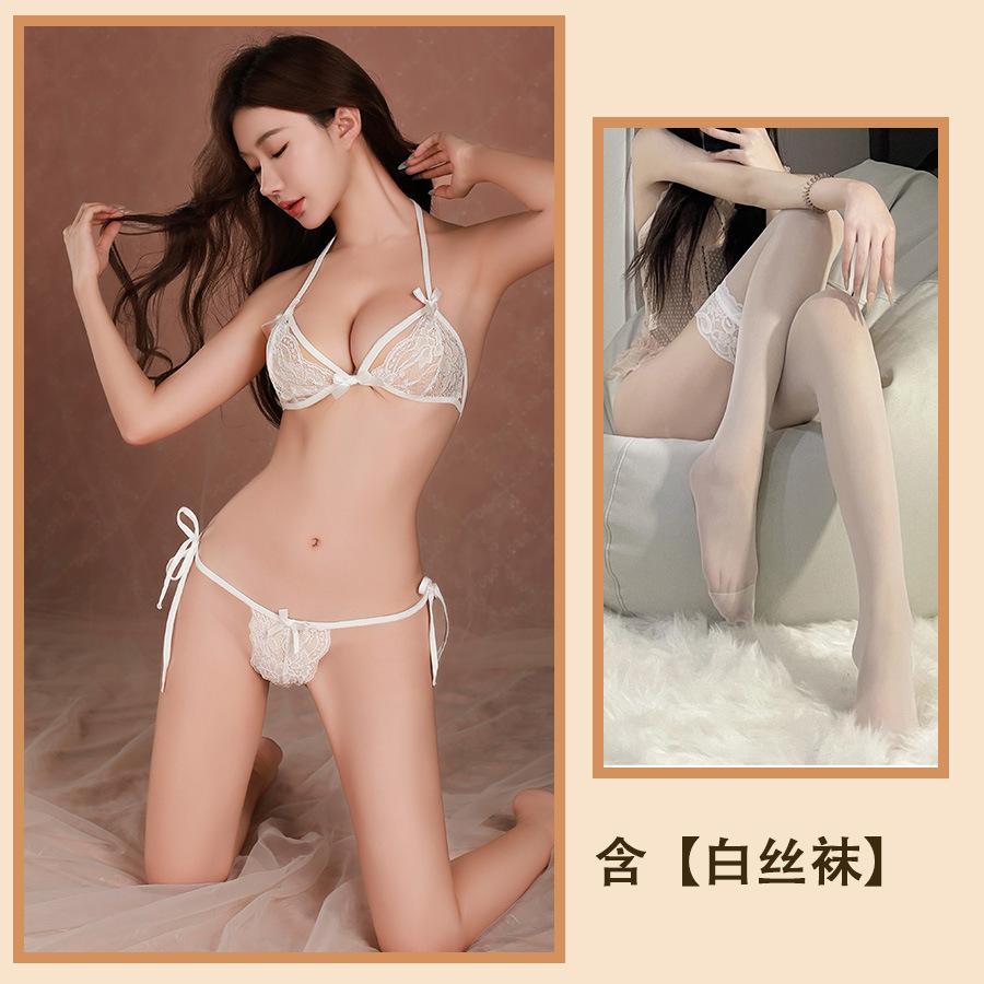 Sex Underwear Three-point Thin Gathering Breathable Lace Sexy Suspender Thin Bow Strap Bra Women