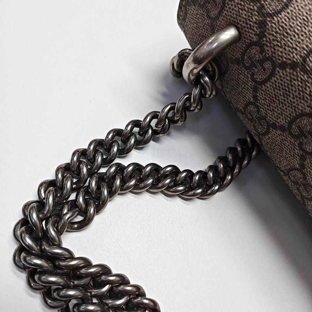 [Pre-Owned] Dionysus Chain Tiger Head Buckle Logo Canvas And Leather Shoulder Bag Small - Good #17BCLOL