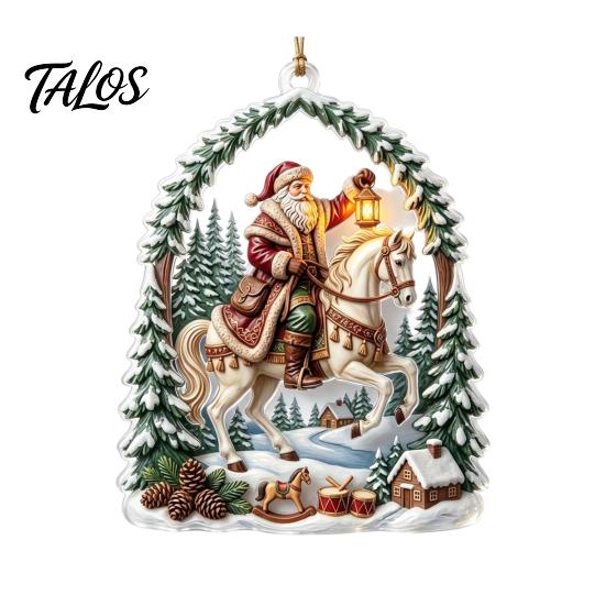 Holiday Hanging Decorations Santa Riding Horse Christmas Ornament, Acrylic Pendant with String, Festive Party Supplies Tree Decor for Living
