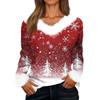 Top casual de damă la modă cu gât în V și mâneci lungi, cu imprimeu de Crăciun