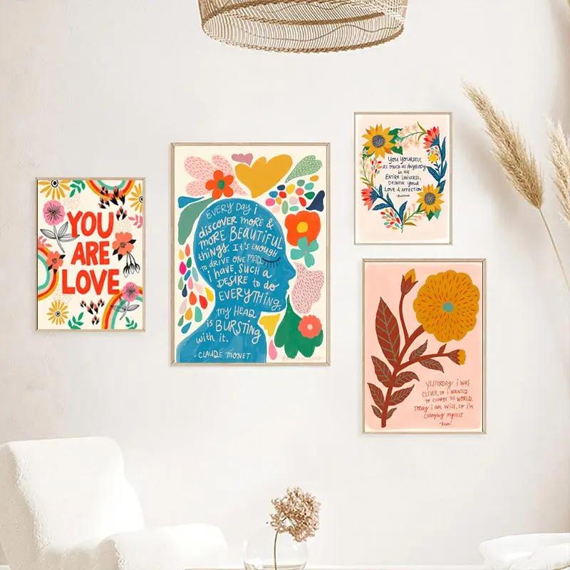 Inspirational Quote Art Poster Boho Nursery Color Canvas Painting Claude Monet Wall Print Flower Picture Study Room Home Decor