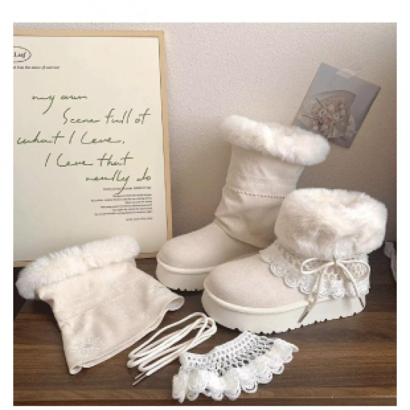 Retro white thick-soled piled thickened snow boots women's, new winter warm fluffy Birkenstock cotton shoes