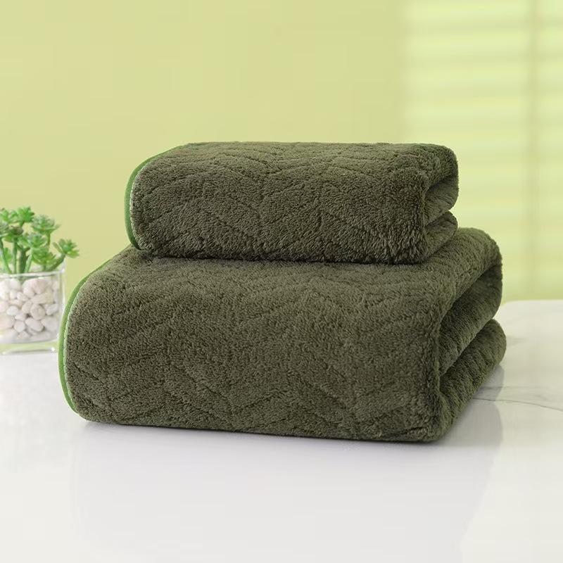 Temu Coral Fleece Bath Towel Set - Wheat Ear Style, Large Towels