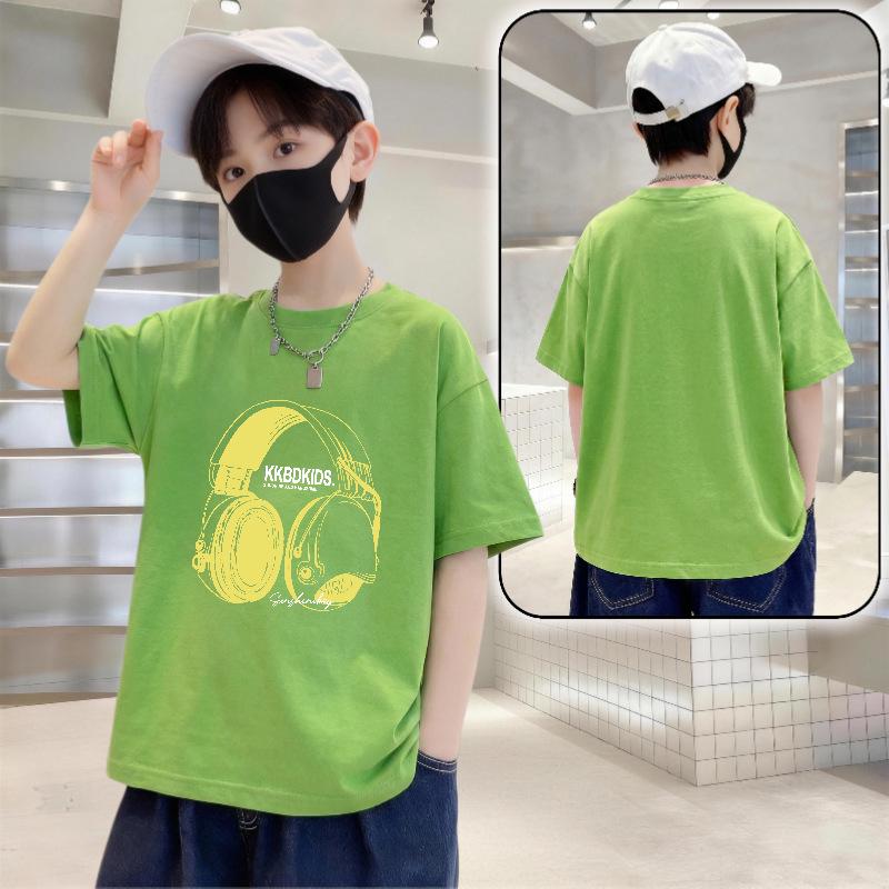 Boys Trendy Letter Print Cotton T-Shirt - Summer Short Sleeve Loose Fit 130 (50-60 lbs)