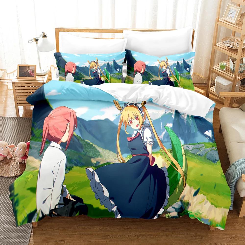

3D Printed Miss Kobayashis Dragon Maid Bedding Set Anime Kanna Duvet Cover Double Twin Full Queen King Adult Kids Quilt Cover EU single(135x200cm)