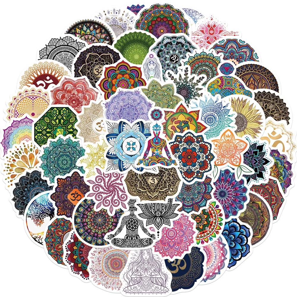 60Pcs Mandala Flowers Yoga Cartoon Graffiti Stickers Decals Decoration Diy Skateboard Notebook Phone Laptop Cute Sticker