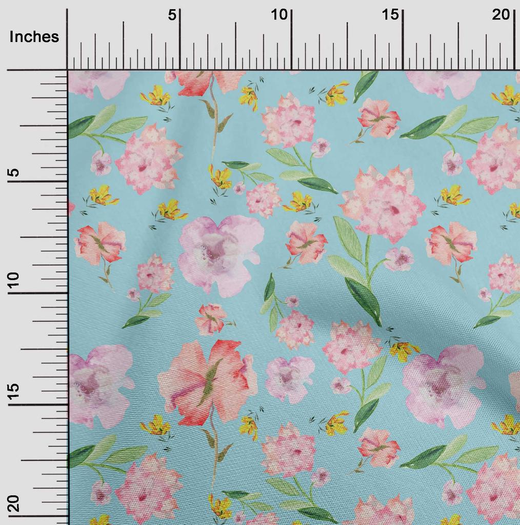 oneOone Cotton Flex Cream Fabric Flower & Leaves Watercolor Diy Clothing Quilting Fabric Print Fabric By Yard 40 Inch