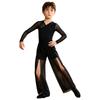 Boys Lyrical Dance Outfit Long Sleeve V-neck Back Invisible Zipper Bosyduit with Split Mesh Pants