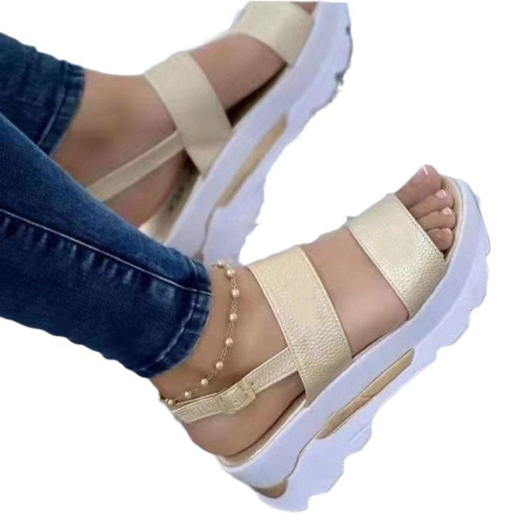 Summer women's shoes wide-sided one-word buckle with British style platform women's sandals women