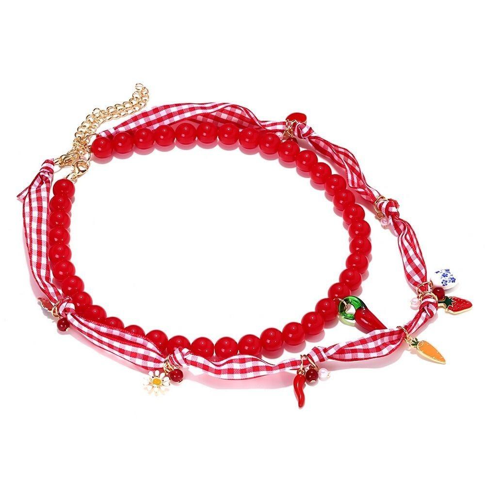 

Handmade Women Choker Strawberry Chili Pendant Jewelry Fashion Beaded Necklace