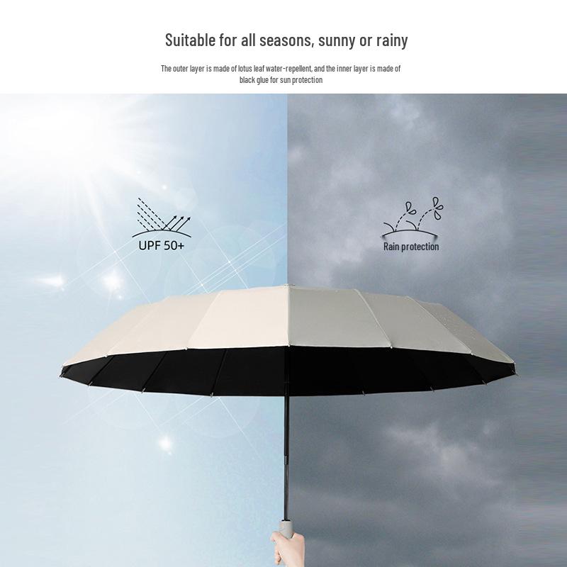 24-Rib Automatic Folding Umbrella: Men's Sun & Rain Protection with High-End Feel In Black