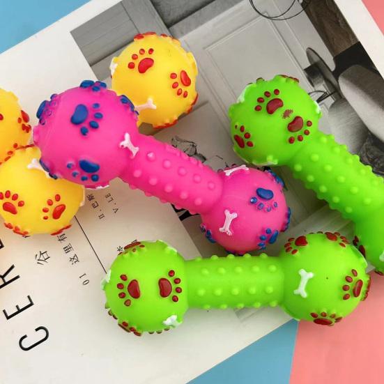 Dog Dumbbell Toy Squeaky Dumbbell Dog Chew Toy Raised Texture Teeth Cleaning Toy for Puppy Teething Dogs Interactive Play
