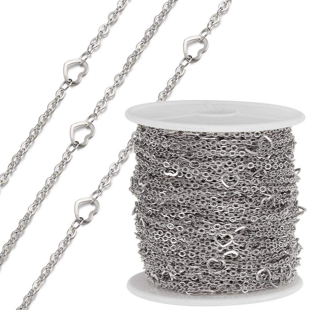 

1Meter Stainless Steel Love Heart Link Chain for Necklace Bracelet Anklets Jewelry Making DIY Findings Components Wholesale