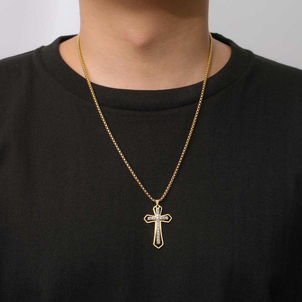 Cazador Clear Zircon Cross Pendant Necklace for Women Men Stainless Steel Couple Necklaces Jesus Christian Jewelry Gift 2026