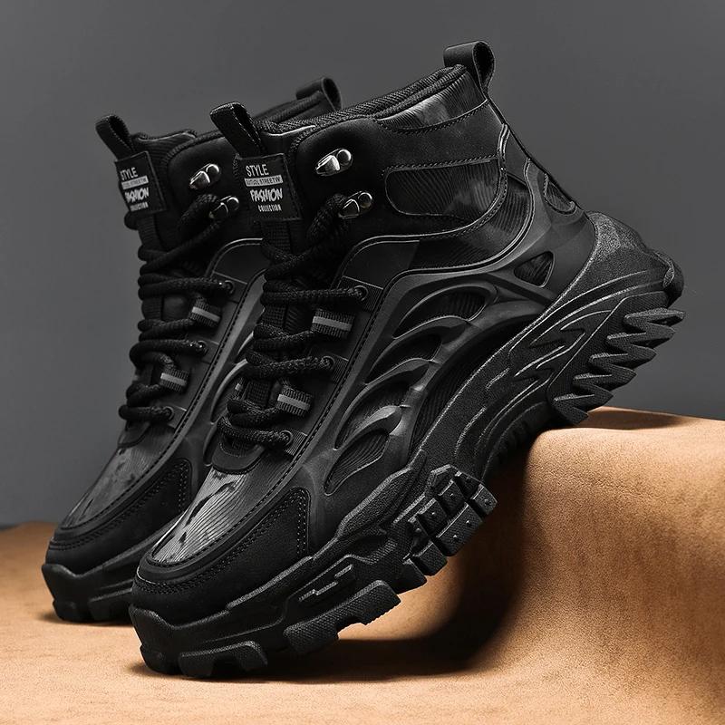 

2025 новые Уличные Водонепроницаемые Мужские Ботильоны Мужские Ботинки на Платформе Рабочие Защитные Ботинки для Мужчин Повседневные Ботинки для Пешего Туризма Дышащие Мужские Кроссовки 44 чёрный