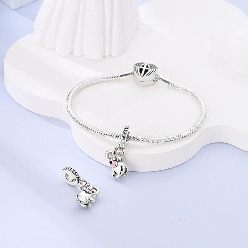 Charms Fit ForNew Original Bransoletka 100% 925 Srebro Sterlingowe Słoń Mama I Dziecko Tyrannosaurus Animal Charms Biżuteria DIY