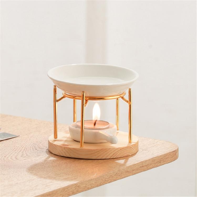 Ceramics Essential Oil Warmer Tealight Candle Holder Aromatherapist Wax Melt Burners Diffuser Wood Stand for Relaxation