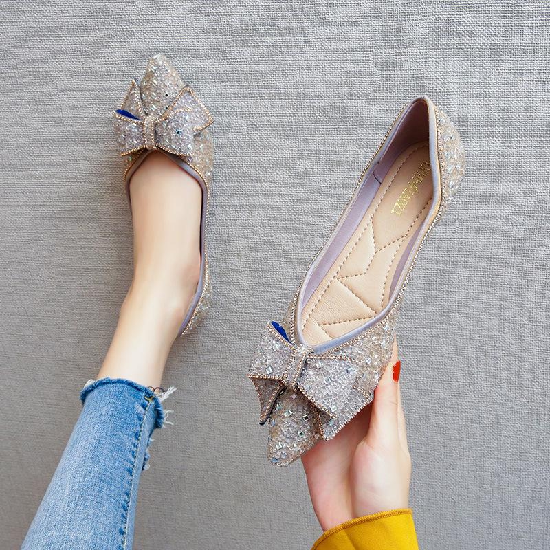 Summer Women's Flat Shoes with Bow & Rhinestones, Sizes 41-43 (2025 New)