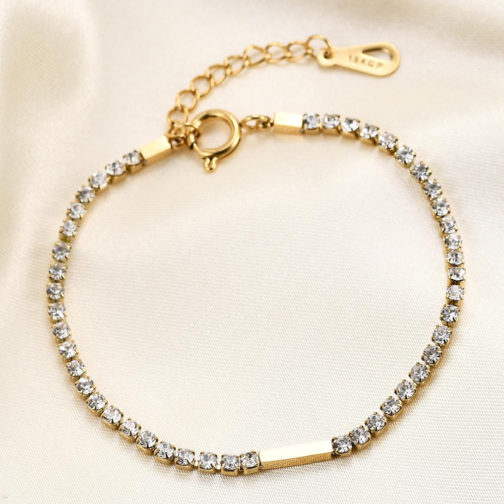 Elegant 4MM Zircon-Inlaid Stainless Steel Bracelet for Women