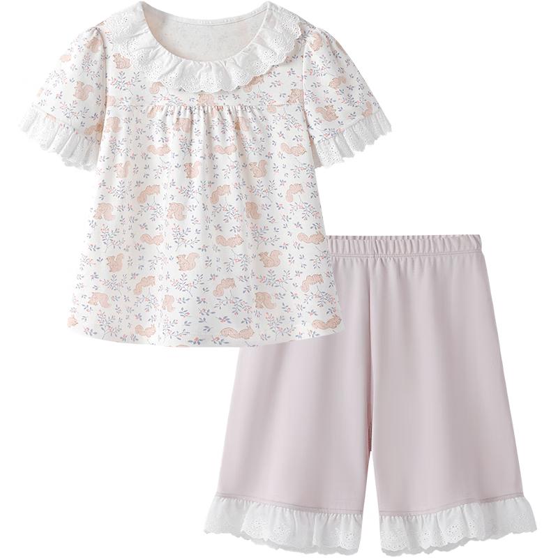 YEEHOO Girls  50S Lyocell Blend Moisture-Wicking Short-Sleeve Homewear Set 130