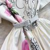 2026 New Summer Women Floral Print Short Sleeve Midi Long Elegant Gorgeous Bridesmaid Cocktail Party Dress with Round Neck