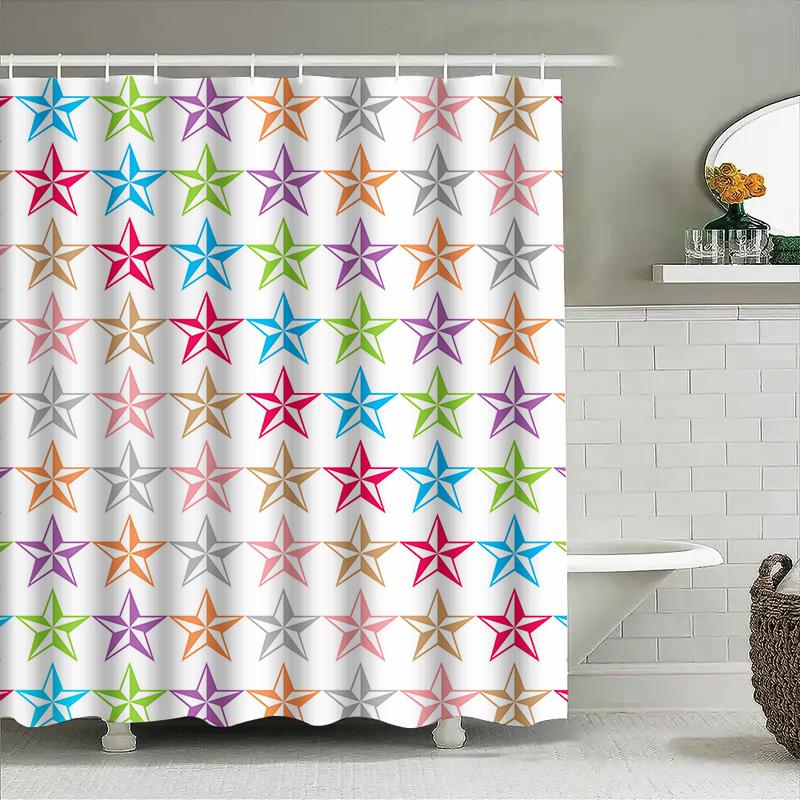 Star Shower Curtain Waterproof Fabric Rainfall Pattern Decorative Bathroom Accessories 3D Print Multicolor Home Decoration Windo