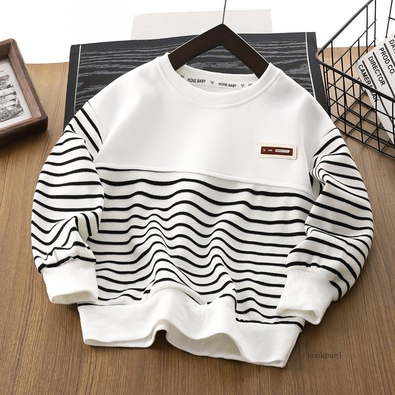 Spring Autumn Children's Sweatshirt Kids Boys' Half-zipper Sweatshirt Striped Lapel Middle and Big Children's Round Neck Tops