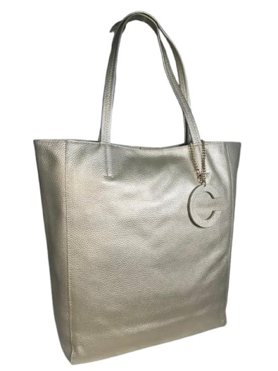 Rebecca CPJ-NS40TB8 Vertical Tote Bag, Made with Genuine Italian Leather, for Men and Women, Champagne Gold