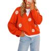 Women's Single Breasted Embroidered Knit Cardigan Sweater with Button Front and Long Sleeve