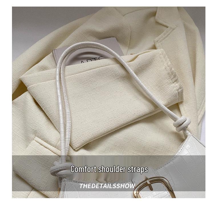 2023 Trendy White French Texture Underarm Handbag for Women - Solid Color Baguette Style
