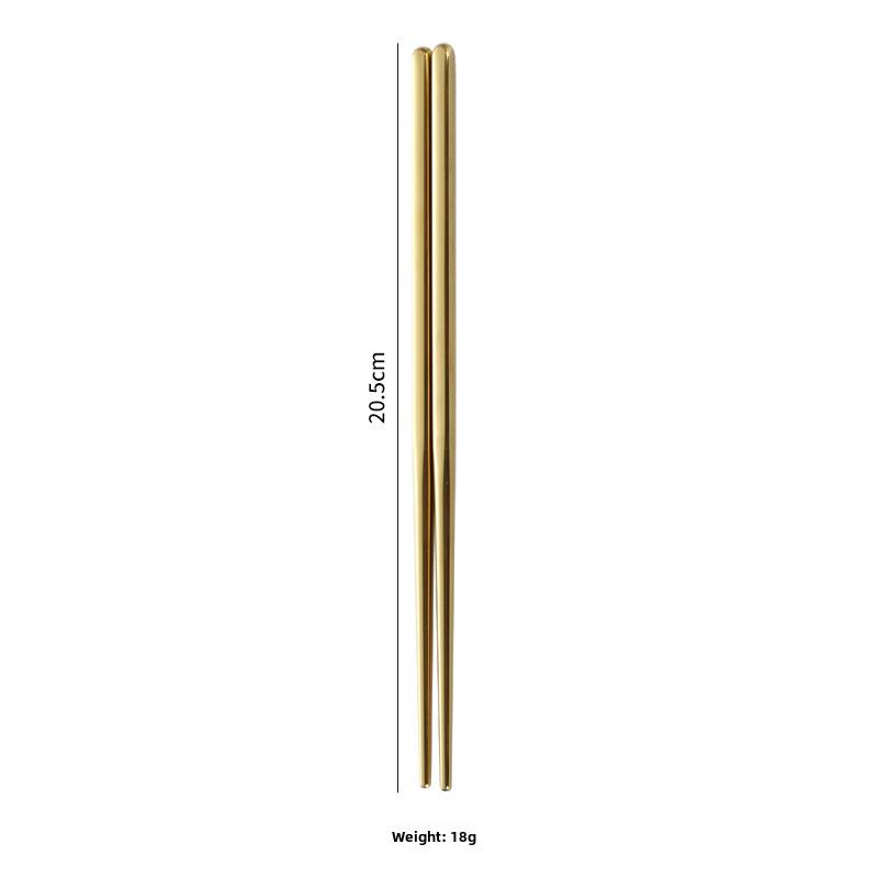 Gold-Plated Portuguese-Japanese Stainless Steel Cutlery Set: Knife, Fork, Dessert Spoon, Chopsticks, Ice Cream Spoon, Fruit Fork