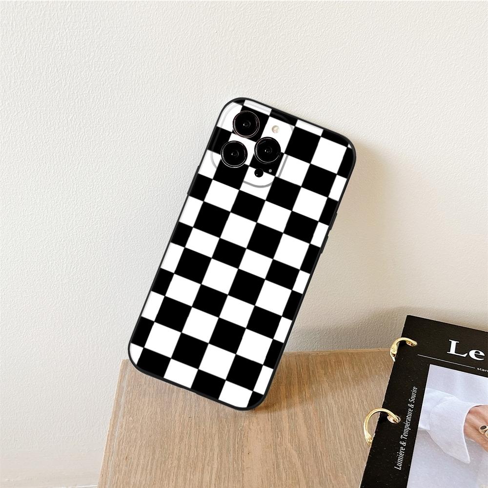 Checker Checked Chess Board Phone Case FOR IPhone 15 14 11 12 Pro 15 16 Plus 13 Pro MAX XR XS Black Soft Covers