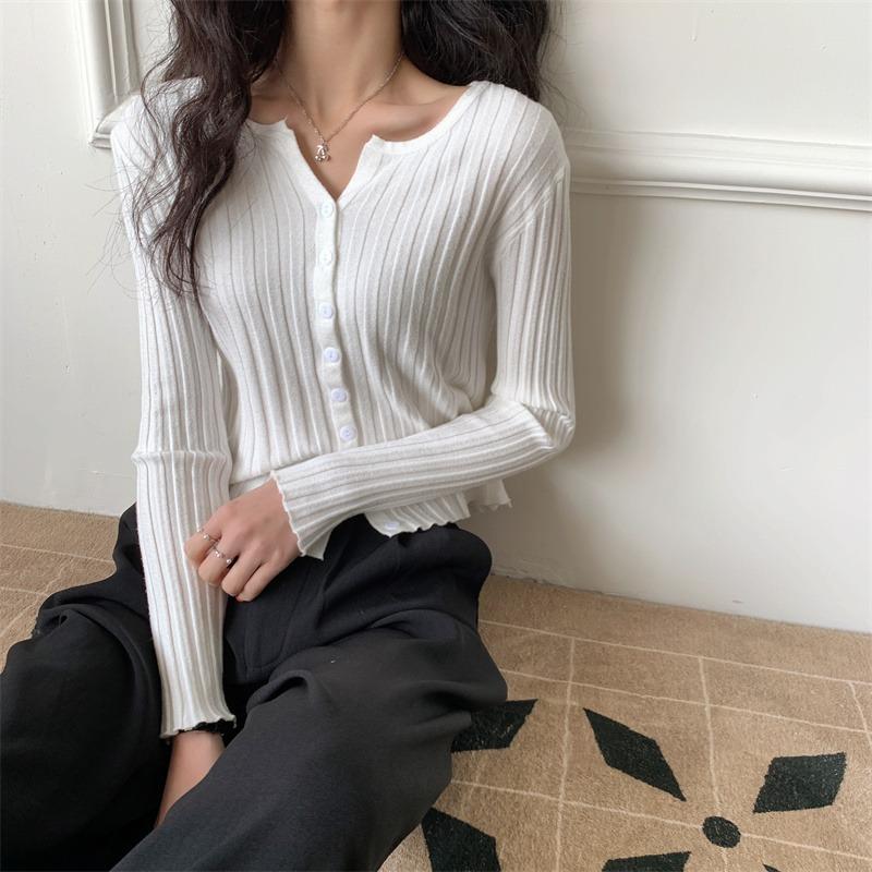 

Осінній новий однобортний в’язаний светр з V-подібним вирізом, жіночий тонкий повсякденний кардиган з довгими рукавами, жіночі светри, елегантні однотонні жіночі в’язані вироби 24881 One Size білий