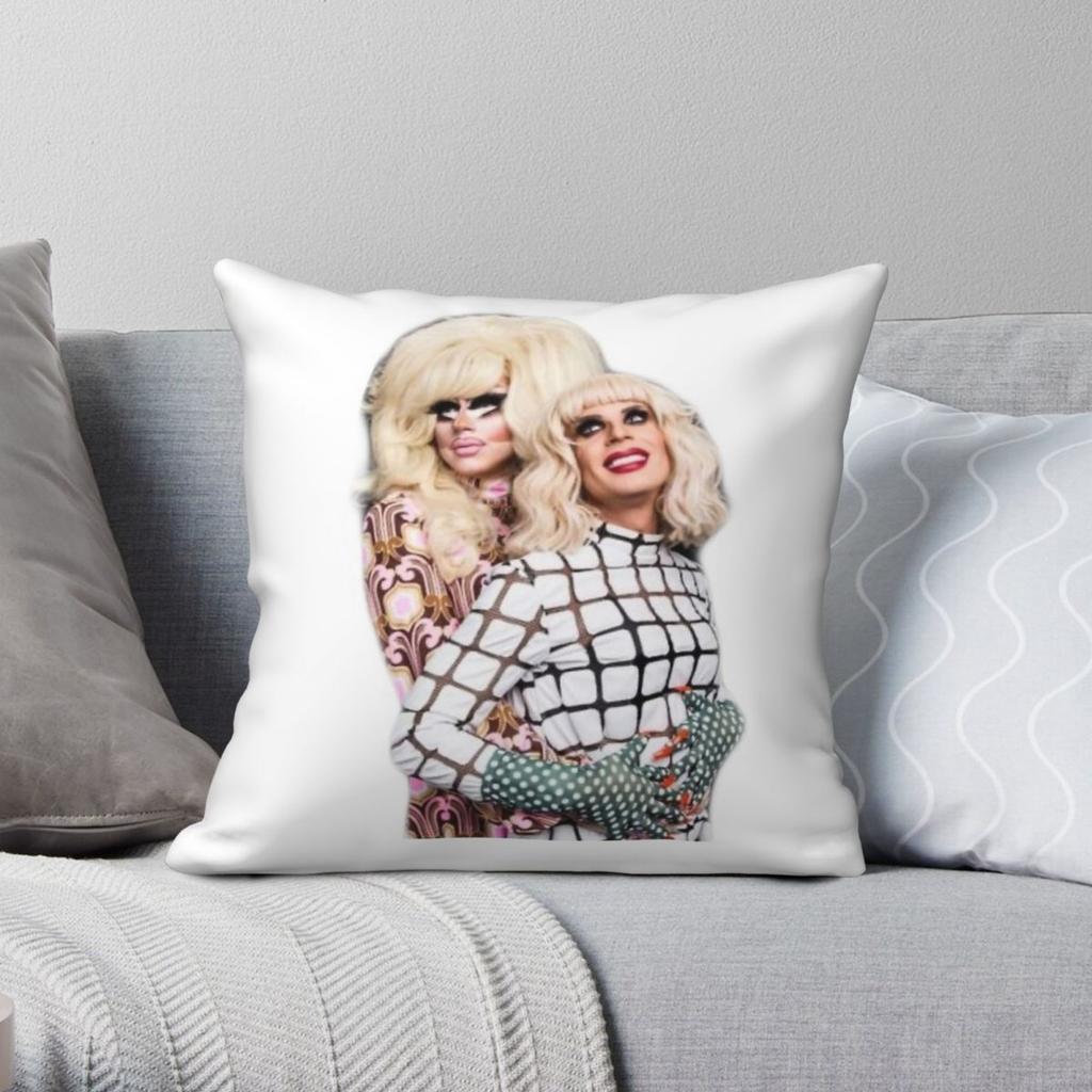 Trixie And Katya Couple Pose Square Pillowcase Polyester Linen Velvet Creative Decorative Pillow Case Sofa Cushion Case x