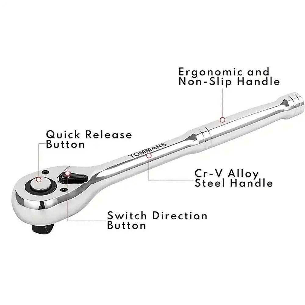 1Pcs Durable 1/4 3/8 1/2 Ratchet Wrench Repair Tool Short Handle Compact Spanner 72 Teeth Mini Quick Socket