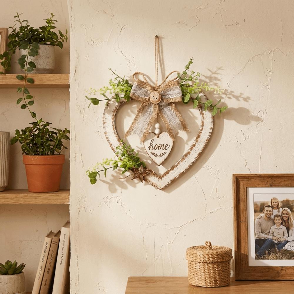 Rustic Wall Hanging Sign Romantic Home Wooden Wreath Creative Heart Wall Decor Home Decor
