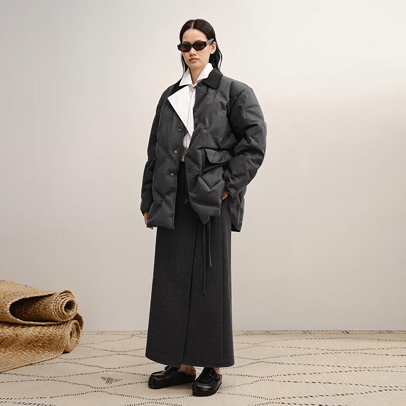 LESS 2025 Winter H-Line 100% Wool Long Skirt