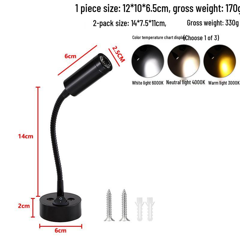 12V LED RV Bedside Spotlight 3W - Low Voltage Car/Boat/Yacht Reading Light