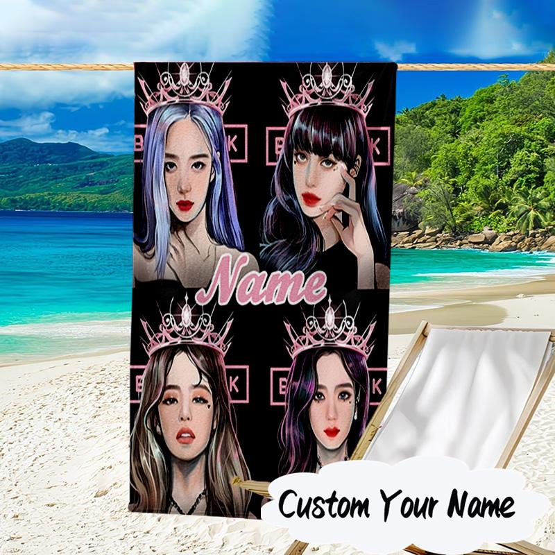 Custom Name Kpop Group Fashion Microfiber Beach Towel Super Soft & Absorbent for Bath, Beach, Travel Bath Time Accessory, Fan Gifts