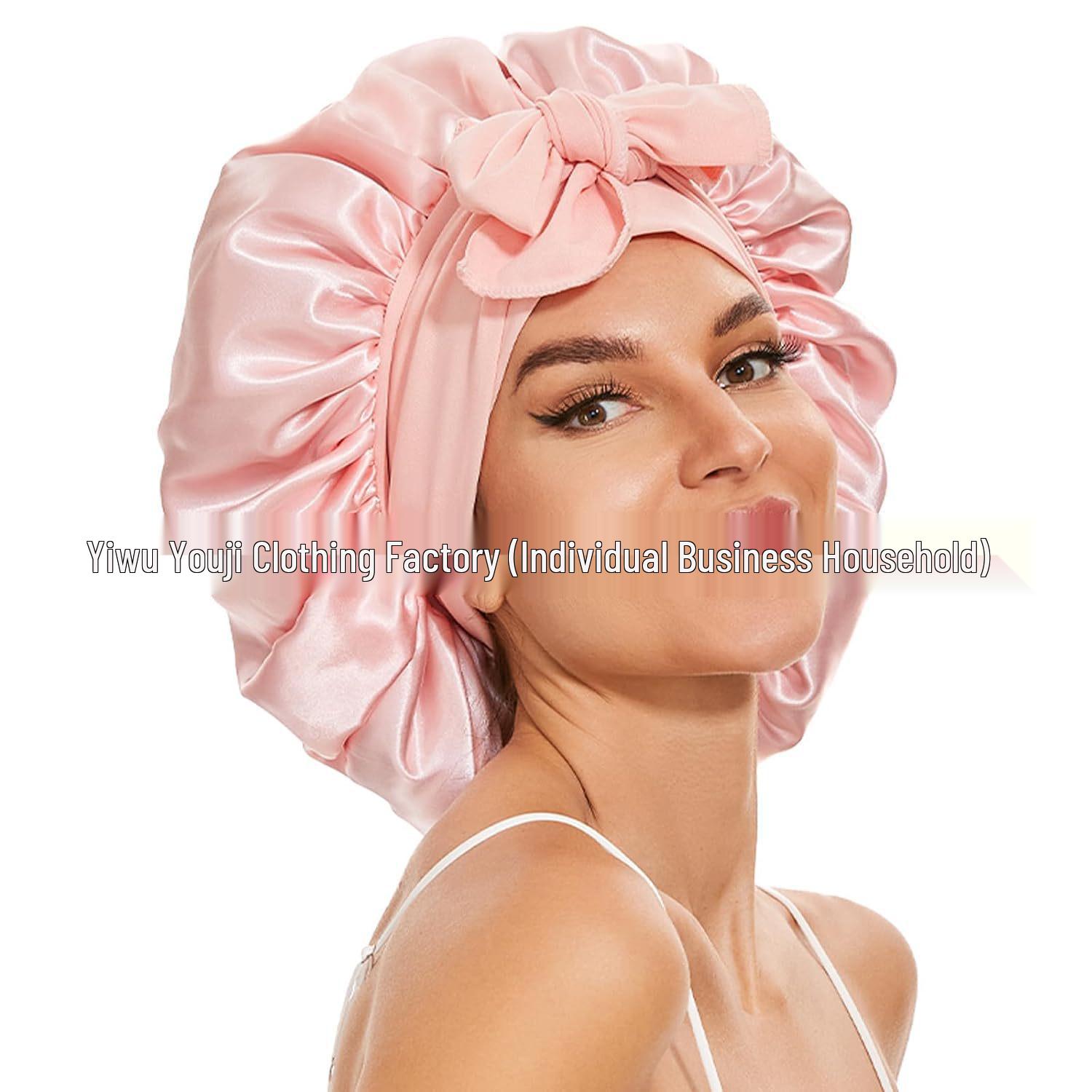 

Women s Satin Ribbon Wide Brim Sleep Cap with Bowknot Custom Color Available