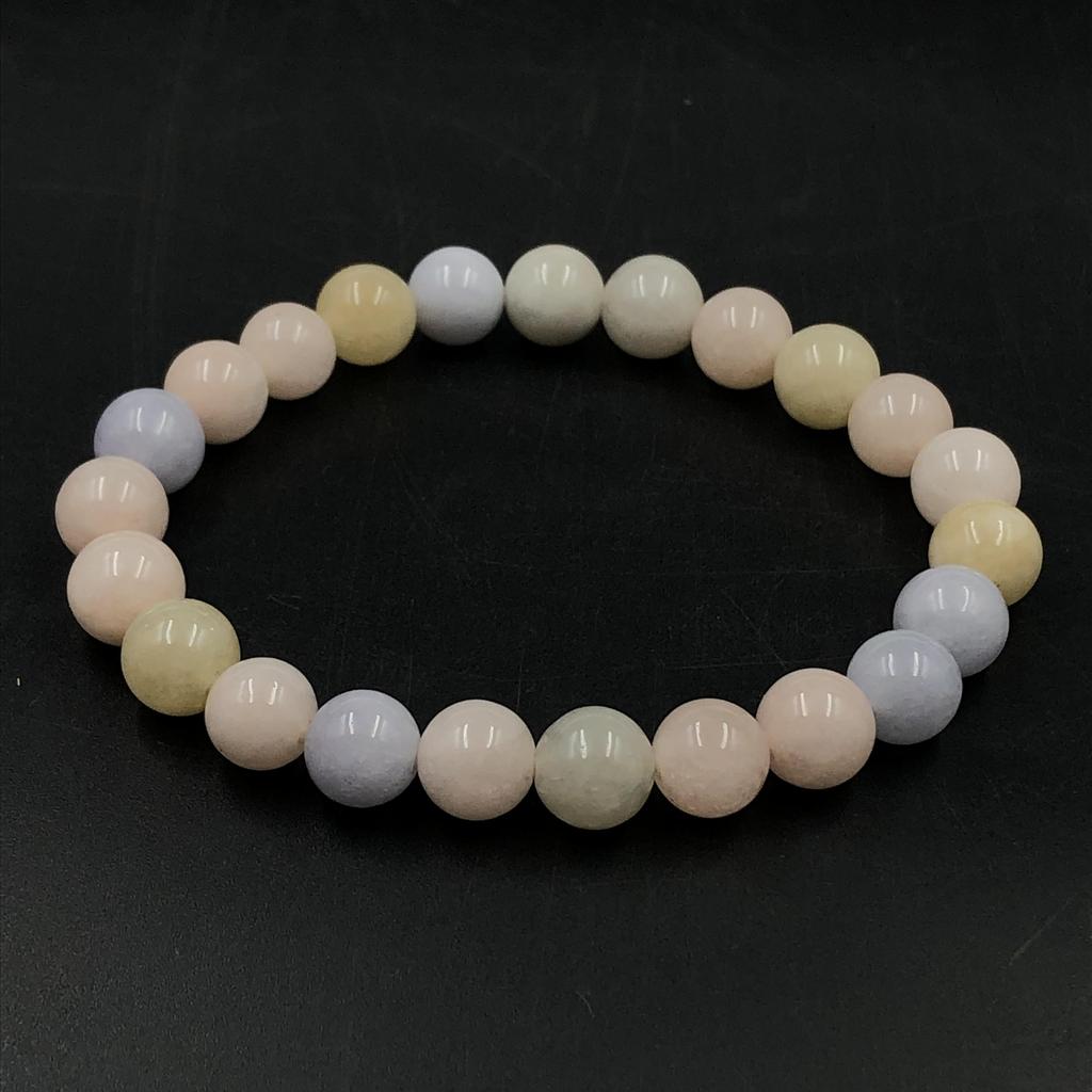 8mm Natürlicher Multi Morganit Edelstein Runde Perlen Schmuck Handgefertigt Hübsch Mehrfarbiger Morganit/Perlen Armband 7,5" Als Glücksbringer Geschenk RBB-96