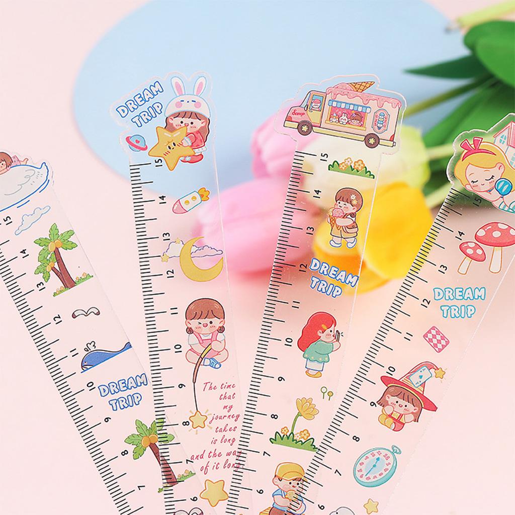 Plastic Carton Ruler Straight Ruler Math Rulers Measuring Acrylic Tool School Student Present 4 Pieces 15cm
