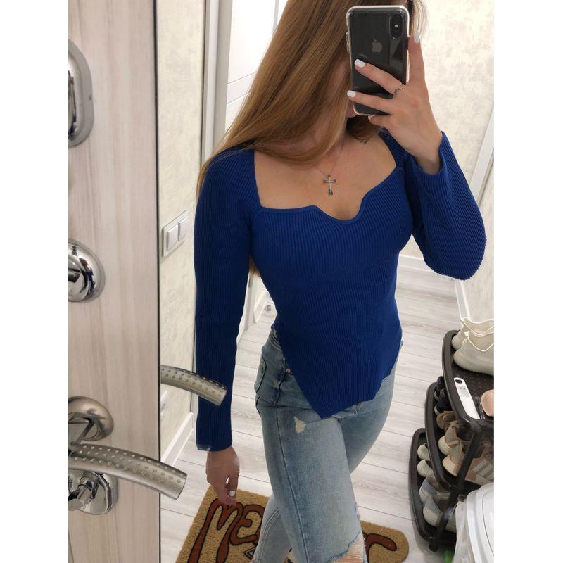 European and American Internet Celebrity Ins Sexy French style Retro Square Collar Slim fit Long sleeve Knit Top Women Sexy Slim Top
