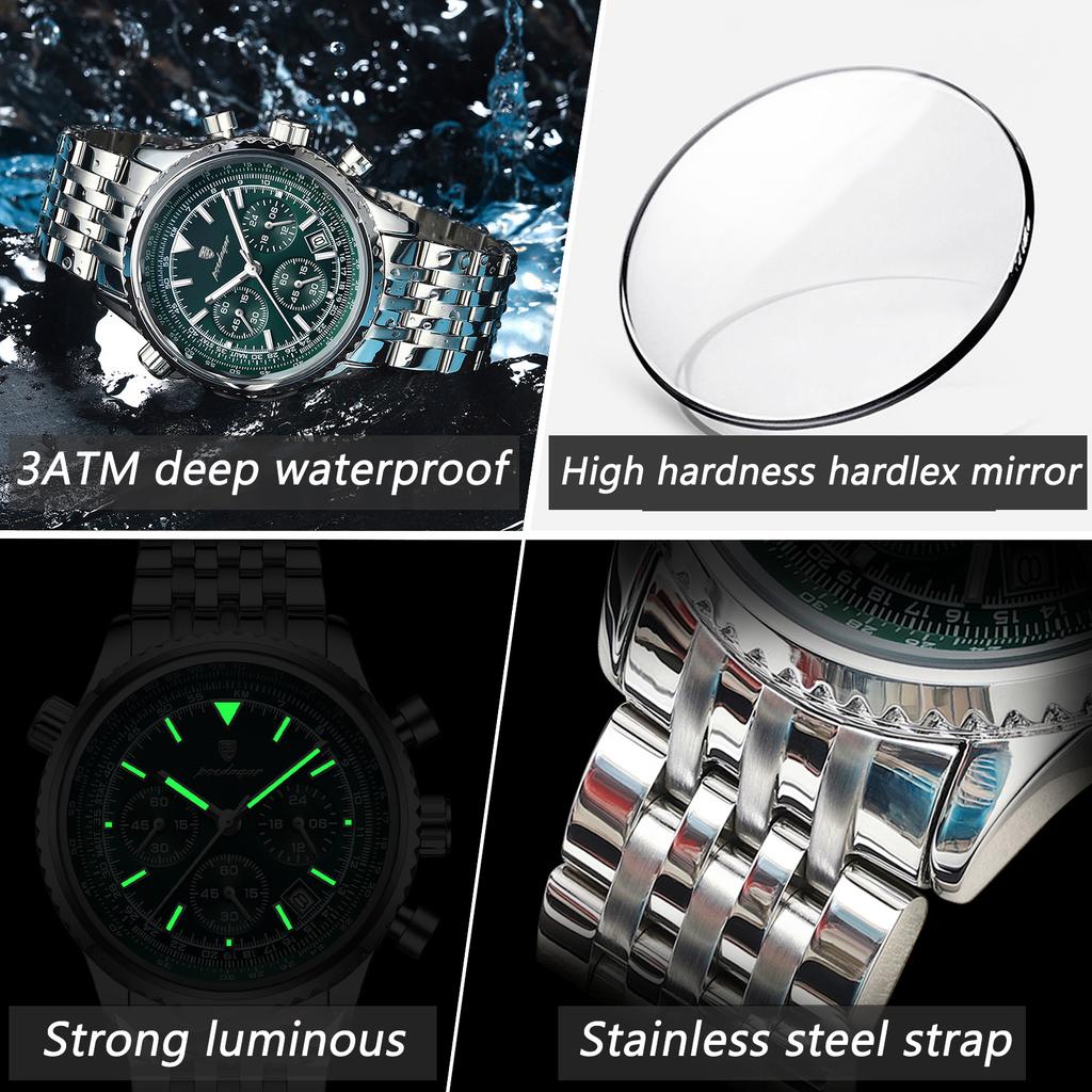 Luxury Business Men's Watch Stainless Steel Chronograph Date Sport Quartz Man Clock Waterproof Luminous Military Watches For Men