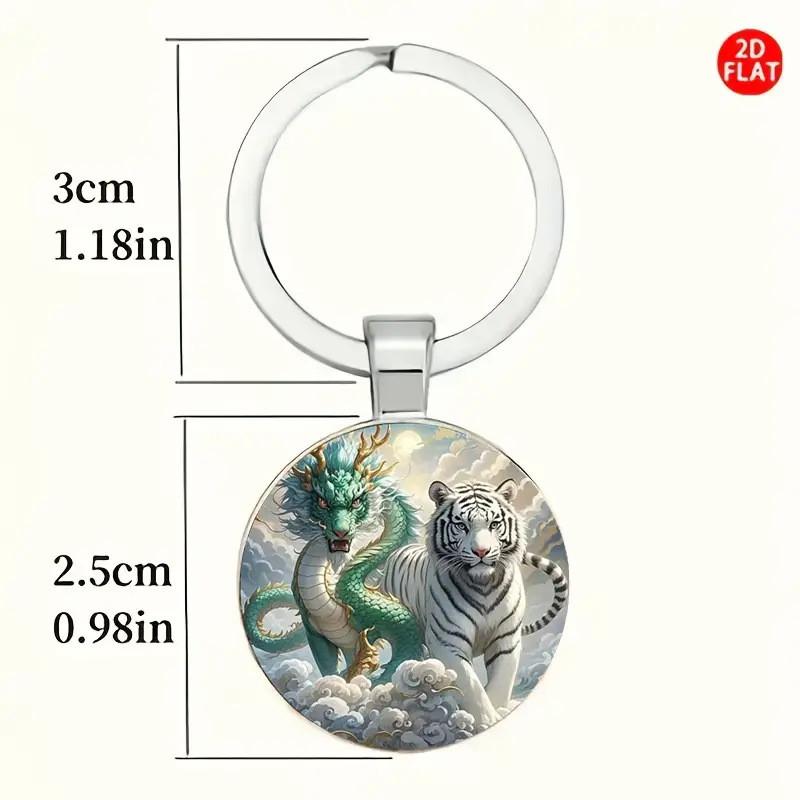 Modern Style Dragon And Tiger Keyring Glass Alloy Pendant For Gift Giving And Decoration